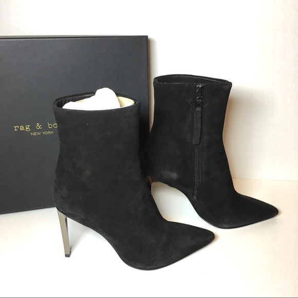 black suedette metal heel ankle boot